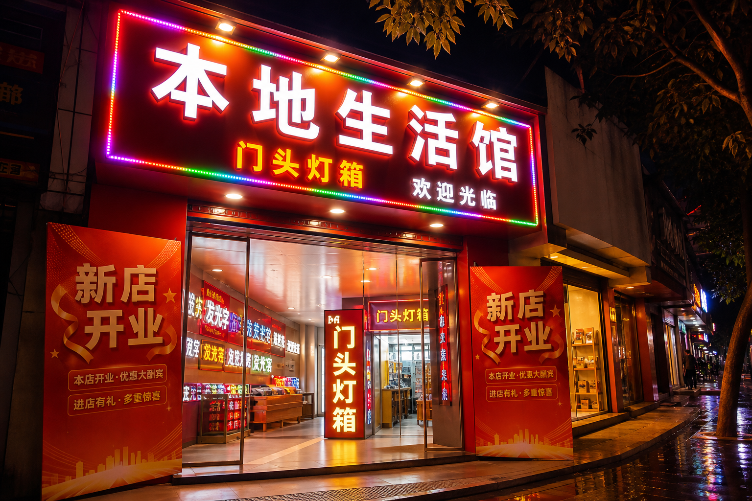 商户门头灯箱服务场景示意图